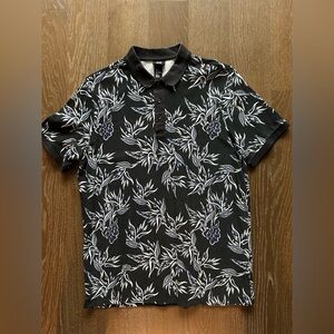 H&M Navy and White Leaf Print Polo